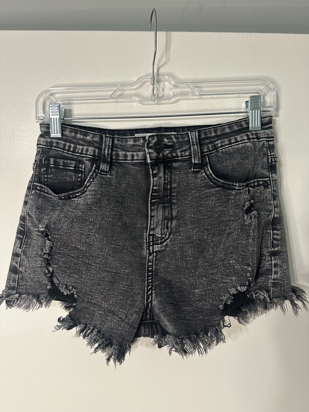 KanCan Washed Black Distressed High-Rise Denim Shorts Women’s M